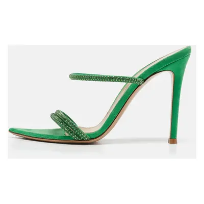 Gianvito Rossi Green Crystal Embellished Suede Cannes Sandals Size