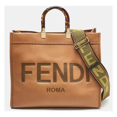 Fendi Brown Leather Large Sunshine Shopper Tote