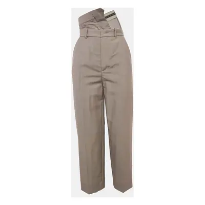 Fendi Beige Wool Blend Folded Waist Tapered Trousers