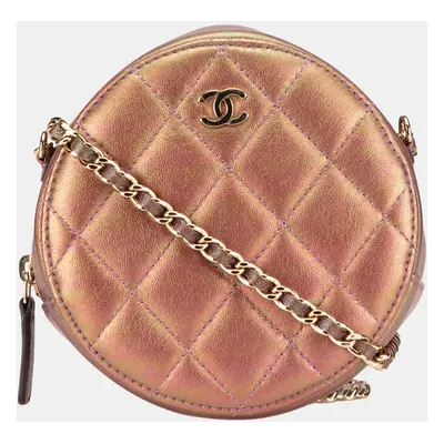 Chanel Brown/Purple Quilted Iridescent Lambskin Round Clutch With Chain