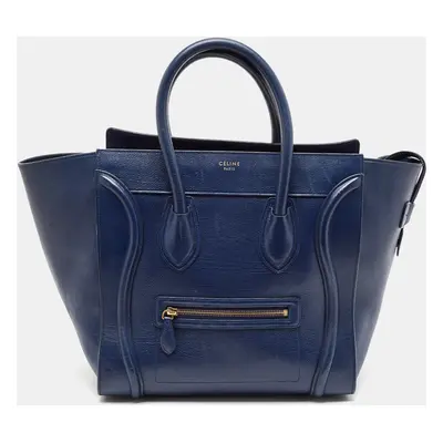 Celine Navy Blue Leather Mini Luggage Tote