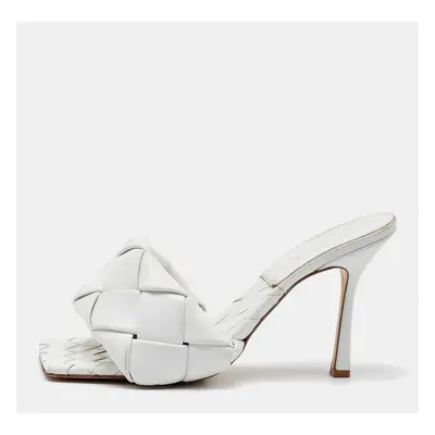 Bottega Veneta White Intrecciato Leather Lido Slide Sandals Size