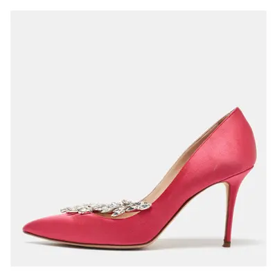 Manolo Blahnik Pink Satin Nadira Pointed Toe Pumps Size