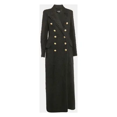 Balmain Black Shearling Double Breasted Long Coat