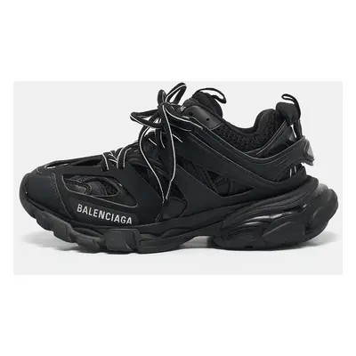 Balenciaga Black Faux Leather and Mesh Track Sneakers Size