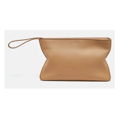 Salvatore Ferragamo Light Brown Leather Zip Pouch