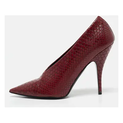 Stella McCartney Red Python Embossed Leather V Neck Pointed Toe Pumps Size