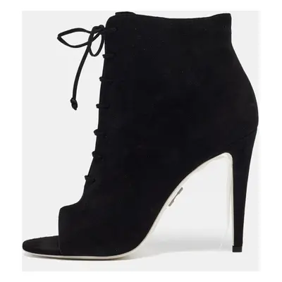 Off-White Black Suede Open Toe Lace Up Ankle Booties Size