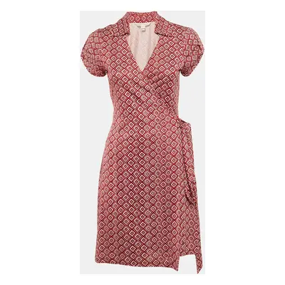 Diane Von Furstenberg Red Printed Silk Jersey Jilda Wrap Dress