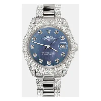 Rolex Datejust pave 7.2ct iced diamond black pearl Wristwatch