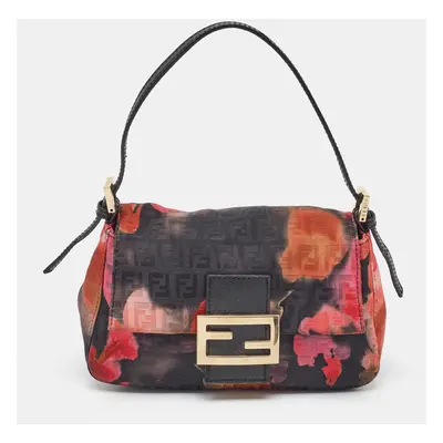 Fendi Multicolor Floral Print Zucchino Fabric and Leather Mini Mama Baguette Bag