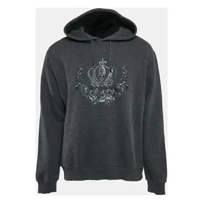 Dolce & Gabbana Grey Crown Embroidered Cotton Hoodie