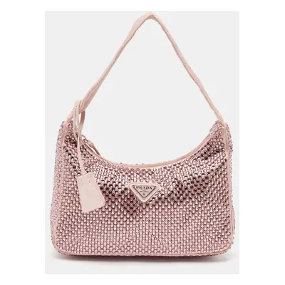 Prada Lilac Satin Crystal Embellished Re-Edition Baguette Bag