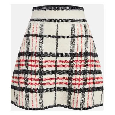 Dior White Plaid and Logo Pattern Tweed Mini Skirt