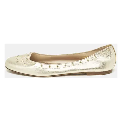 Tod's Metallic Gold Leather Studded Ballet Flats Size 39.5