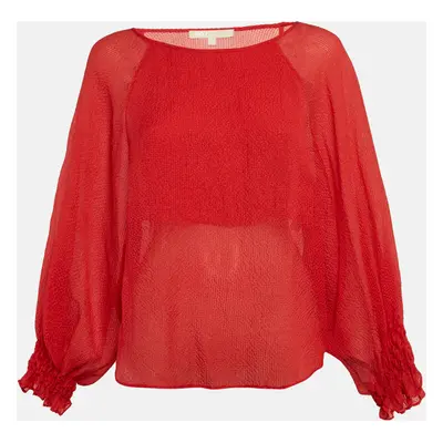 Maje Red Textured Silk Blend Loose Top