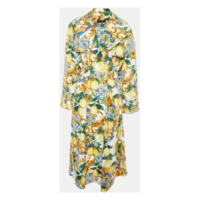 Dolce & Gabbana Yellow/White Limoni Print Cotton Double Breasted Coat