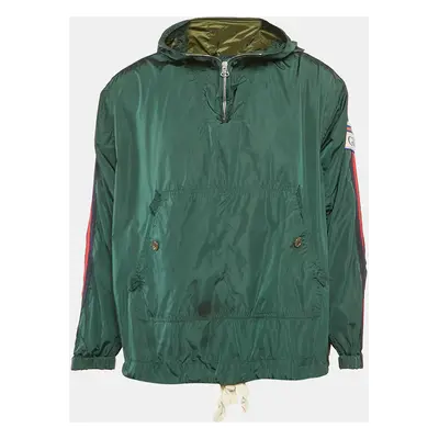 Gucci Green Logo Applique Nylon Web Trim Detail Hooded Windbreaker Jacket