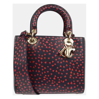 Dior Black Red Heart Lady Dior Tote Bag