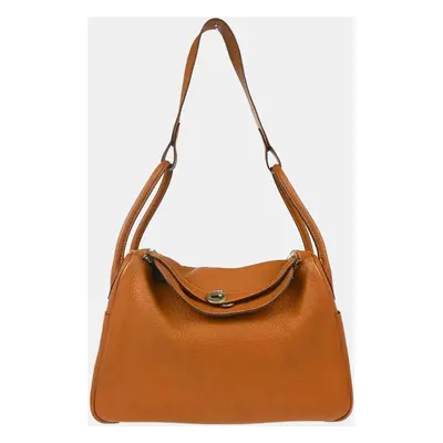 Hermes Gold Taurillon Clemence Lindy Shoulder Bag