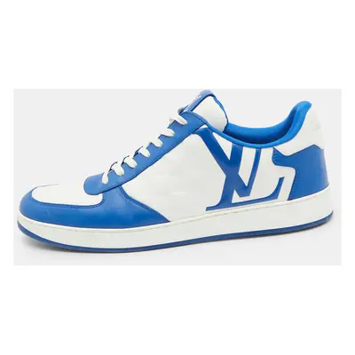 Louis Vuitton White/Blue Leather Rivoli Lace Up Sneakers Size