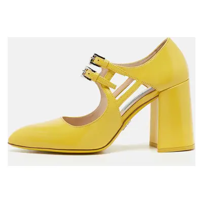 Prada Yellow Leather Mary Jane Block Heel Pumps Size