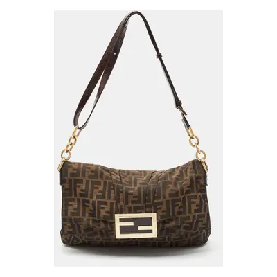 Fendi Tobacco Zucca Canvas and Patent Leather Mia Flap Shoulder Bag