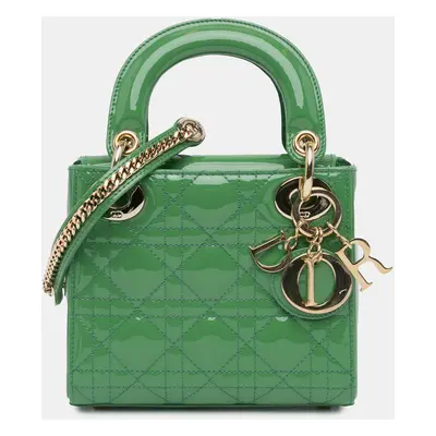 Dior Green Patent Leather Mini Cannage Lady Dior Handbag