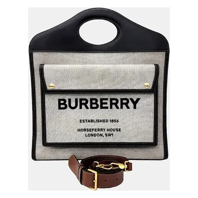 Burberry Black Grey Canvas and Leather Pocket Medium Bag