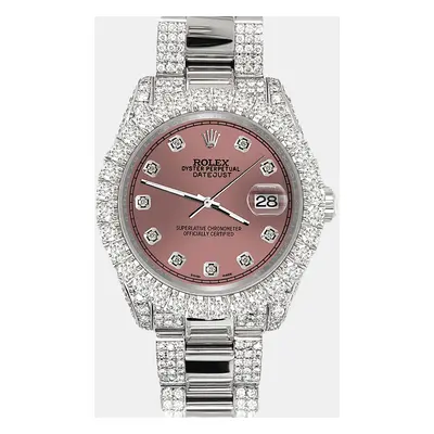 Rolex datejust pave 7.2ct iced diamond salmon track Wristwatch