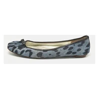 Dolce & Gabbana Blue Leopard Print Denim and Leather Bow Detail Ballet Flats Size