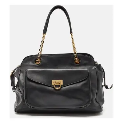 Salvatore Ferragamo Black Leather Aline Shoulder Bag