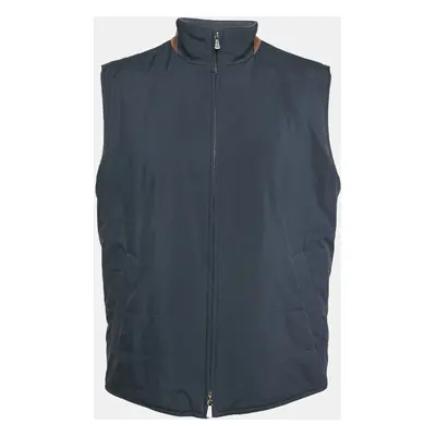 Loro Piana Navy Blue Synthetic High Neck Zip-Up Vest