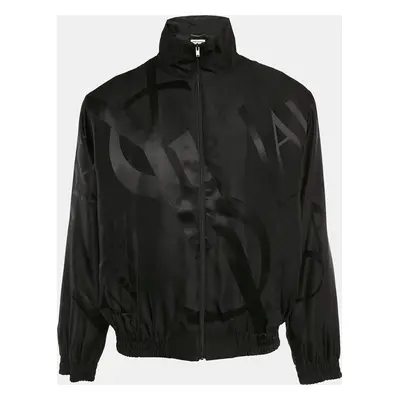 Saint Laurent Black Logo Jacquard Silk Zip-Up Jacket