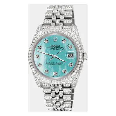 Rolex datejust pave 10.2ct iced diamond aquamarine mop jubilee Wristwatch