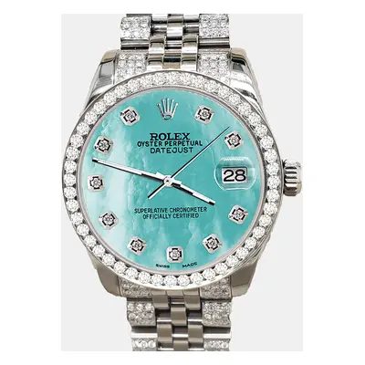 Rolex datejust midsize 3.30ct diamond bezel bracelet aquamarine mop diamond dial steel Wristwatc