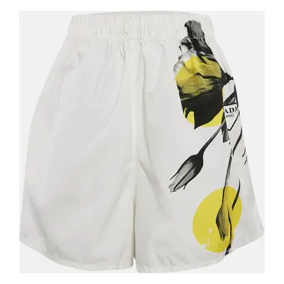 Prada White Printed Cotton Poplin Shorts