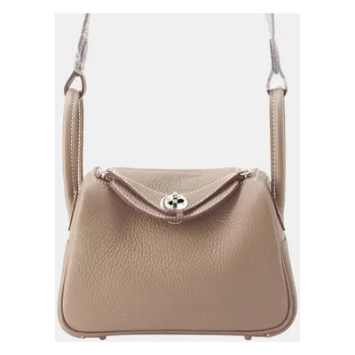 Hermes Etoupe Taurillon Clemence Leather Mini Lindy Shoulder Bag