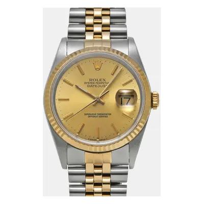 Rolex Champagne 18k Yellow Gold Stainless Steel Datejust Automatic Men's Wristwatch mm