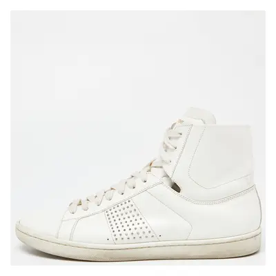 Saint Laurent White Leather Wolly High Top Sneakers Size