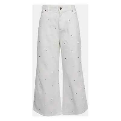 Valentino White Studded Denim Wide Leg Jeans Waist 31"