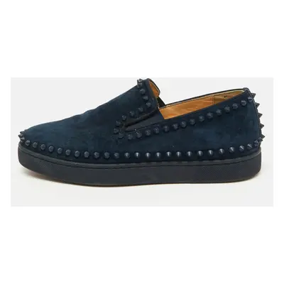 Christian Louboutin Blue Studded Suede Pik Boat Slip-On Sneakers Size