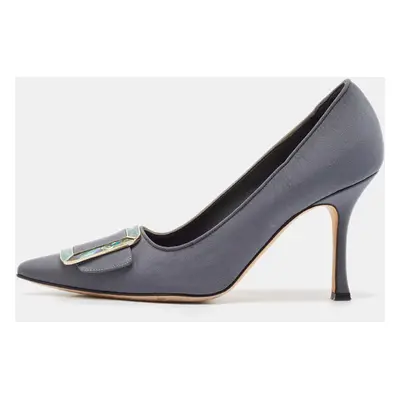 Manolo Blahnik Grey Satin Buckle Maysale Pumps Size