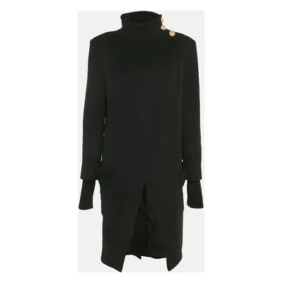 Balmain Black Wool Felt High Neck Coat