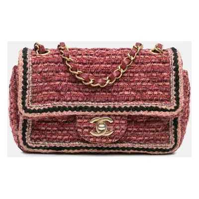 Chanel Red Mini Braided Classic Tweed Single Flap Bag