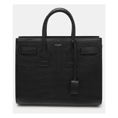 Saint Laurent Black Croc Embossed Leather Classic Sac De Jour Tote