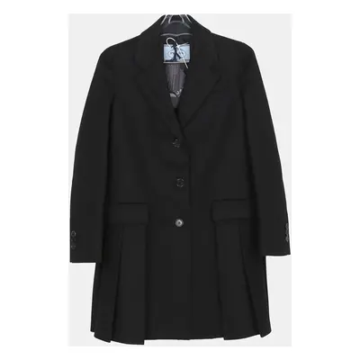 Prada Black Wool Pleated Detail Coat Size