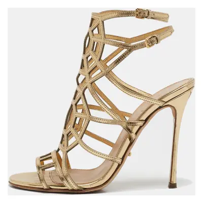 Sergio Rossi Gold Leather Cage Sandals Size