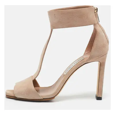 Jimmy Choo Beige Suede T Strap Sandals Size