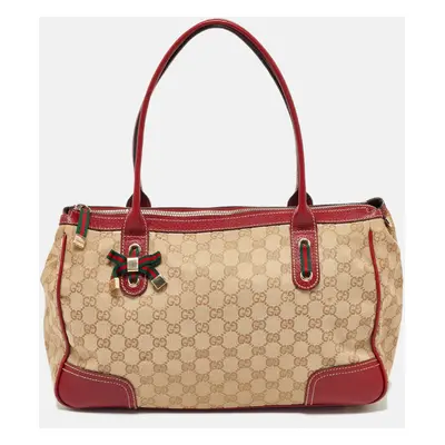 Gucci Beige/Red GG Canvas and Leather Princy Tote